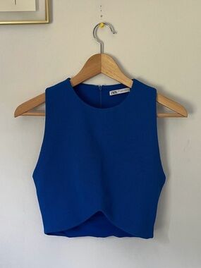 ZARA Blue Sleeveless Asymetric Crop Top Size Small